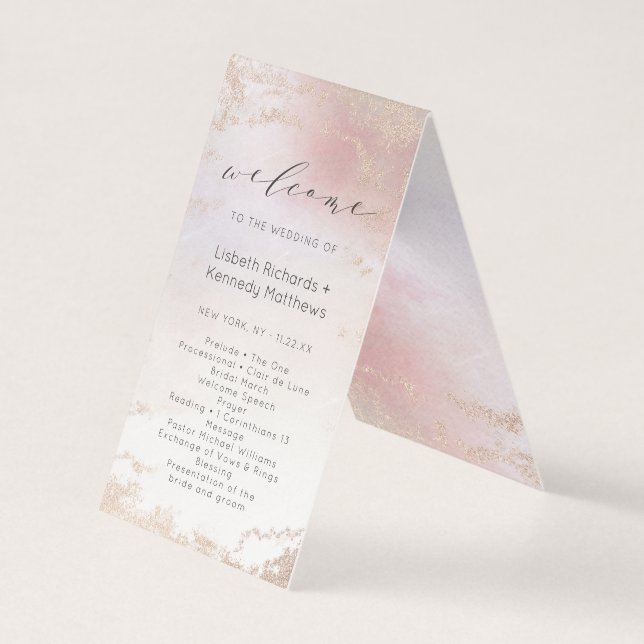 Ombre  Rosa Frosted Bröllop Ceremony Program Kort (Framsida)