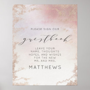 Ombre  Rosa Frosted Foil Gilt Guestbook Sign Poster