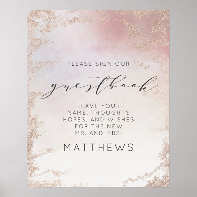 Ombre  Rosa Frosted Foil Gilt Guestbook Sign Poster (Framsidan)