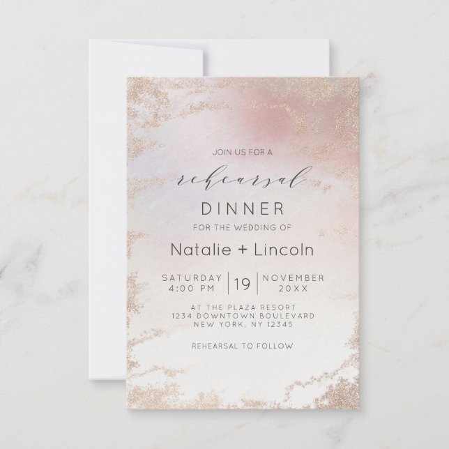 Ombre  Rosa Frosted Foil Rehearsal Dinner Inbjudningar (Framsida)