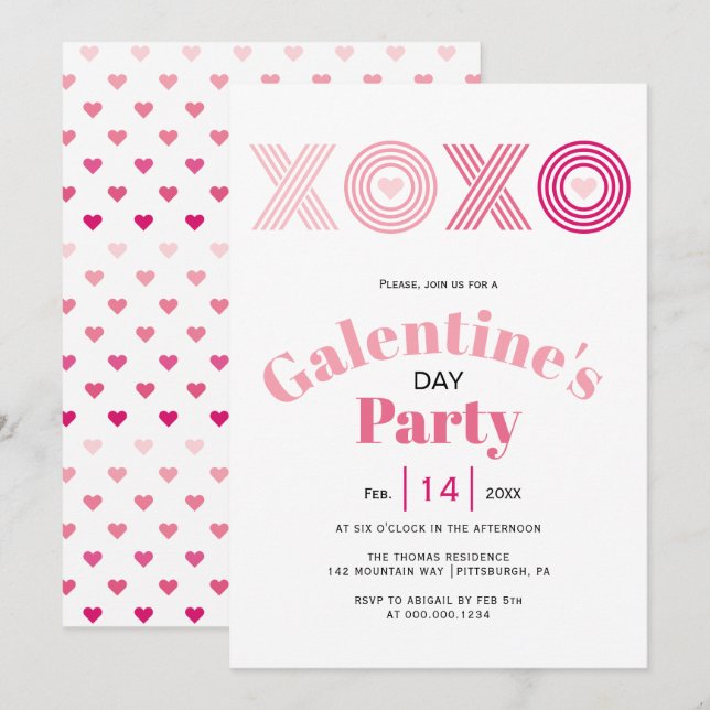 Ombre rosa HOHO- hjärtan Galentines Day party Inbjudningar (Fram/baksida)