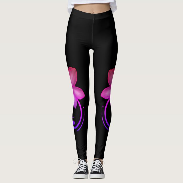 Ombré Rosa & Lila Cherry Blommar Spandex Leggings (Framsida)