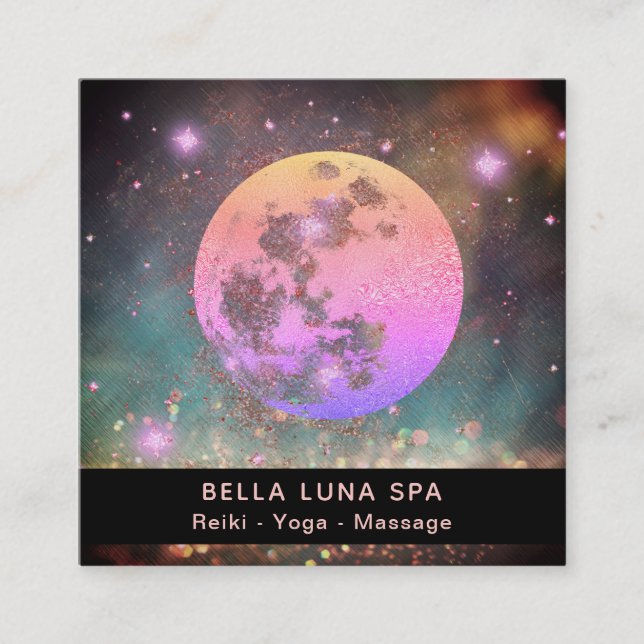 *~* Ombre Rosa Peach Guld Måne Stars Fyrkantigt Visitkort (Framsida)