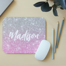 Ombre Rosa Silver Glitter Calligraphy Namn