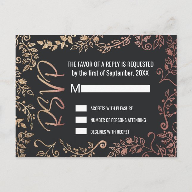 Ombre RSVPs för ro vid Blommigten Guld Glitter Inbjudan Vykort (Framsida)