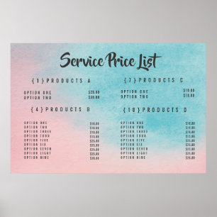 Ombre Service Pris Meny Anpassad Tryckt Affisch