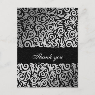 Ombre silver och Black Swirling Gräns Bröllop Vykort