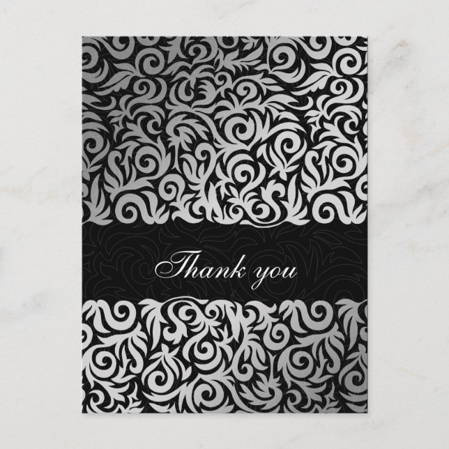 Ombre silver och Black Swirling Gräns Bröllop Vykort (Framsida)