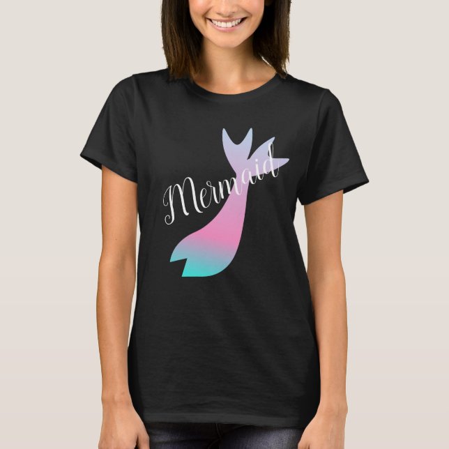 Ombre Sjöjungfru Tale Rainbow Rosa Teal T Shirt (Framsida)