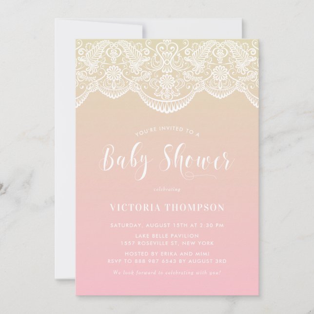 Ombre Snöre Mönster Sunset Baby Shower-inbjudan Inbjudningar (Framsida)