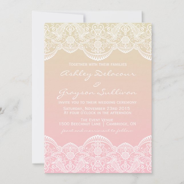 Ombre Snöre Mönster Sunset Wedding bjudande Inbjudningar (Framsida)