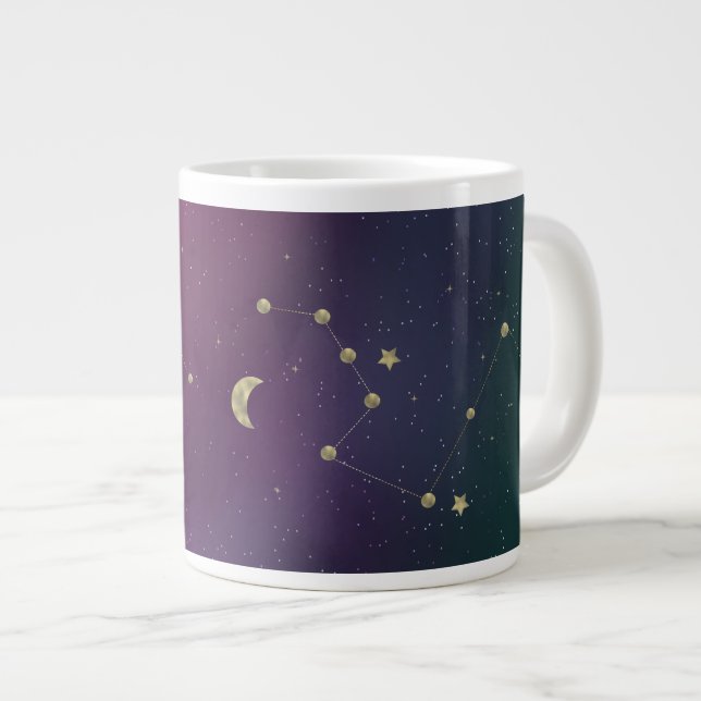 Ombre Stjärnbild Galax Lila Falska Guldstjärnor Jumbo Mugg (Framsida höger)
