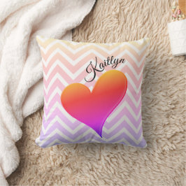 Ombre Sunset Heart på Chevron Rand Dekorativ kudde