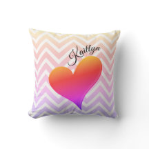 Ombre Sunset Heart på Chevron Rand Dekorativ kudde