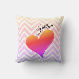 Ombre Sunset Heart på Chevron Rand Dekorativ kudde