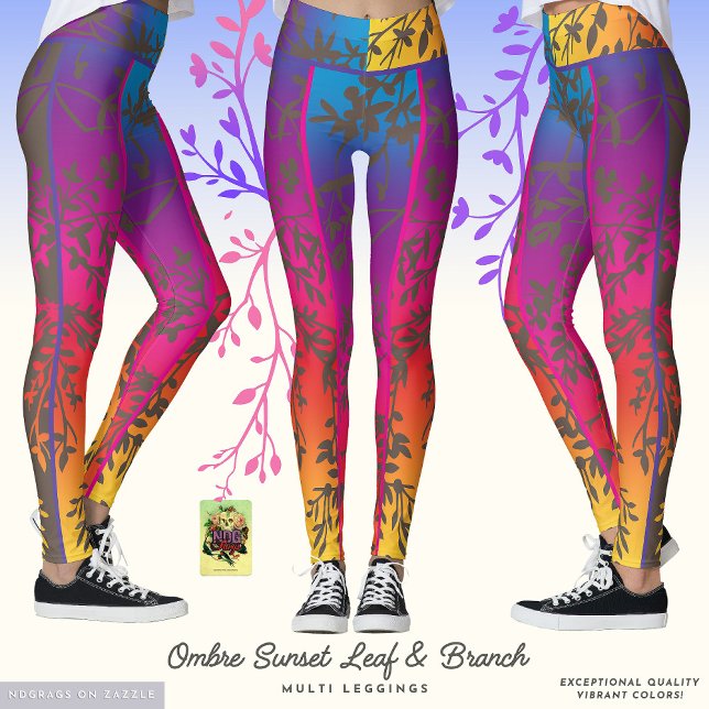 Ombre Sunset Löv och Gren Leggings (Skapare uppladdad)