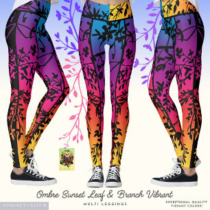 Ombre Sunset Löv och Gren Vibrant Leggings
