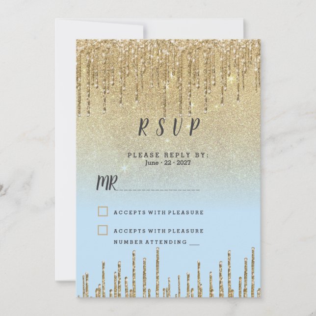 Ombre teal gold glitter drips script RSVP  Inbjudningar (Framsida)