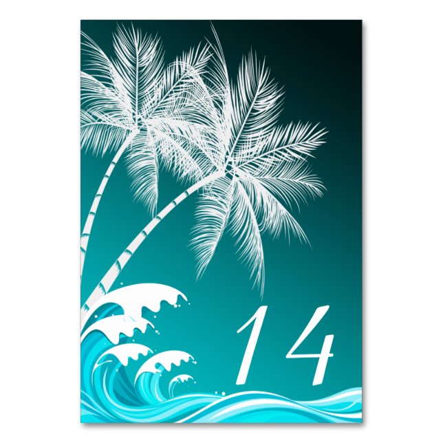 OMBRÉ TEAL TROPICAL HANDFLATAN Bord Card Bordsnummer (Framsidan)