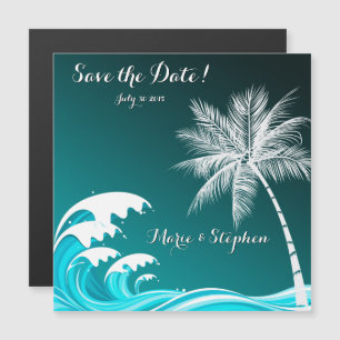 OMBRÉ TEAL TROPICAL HANDFLATAN Spara datum Magnetisk Inbjudningskort