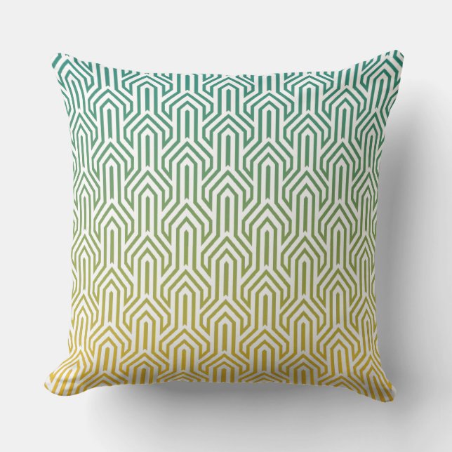 Ombre-themed Turcos Gult Art Deco Mönster Kudde (Framsida)