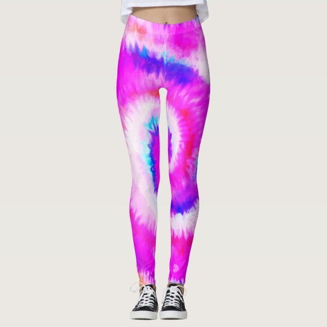 Ombre Tie Dye Rainbow Swirl Fuchsia Leggings (Framsida)