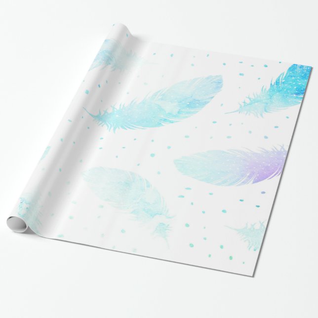 *~* Ombre Turcos Blue Magenta Feathers on White Presentpapper (Utrullad)