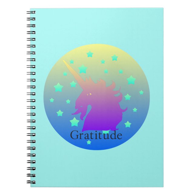 Ombre Unicorn med ord tacksamhet Anteckningsbok Med Spiral (Framsidan)