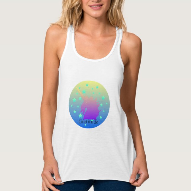 Ombre Unicorn med ord tacksamhet Linne Med Racerback (Framsida)