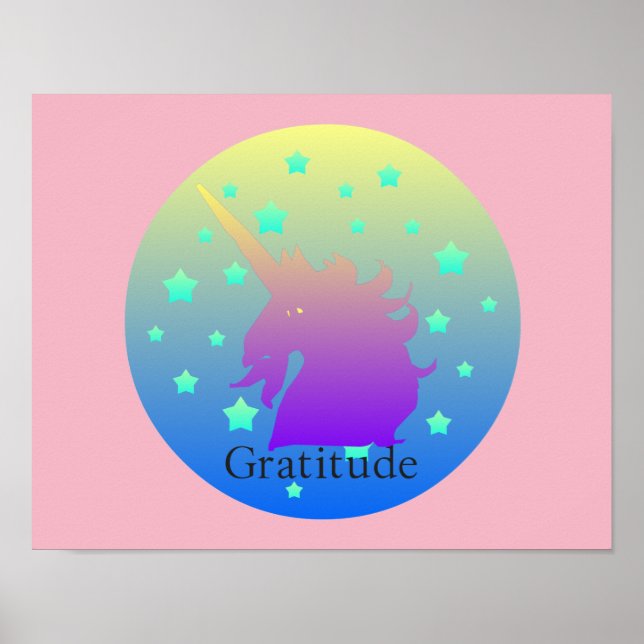 Ombre Unicorn med ord tacksamhet Poster (Framsidan)