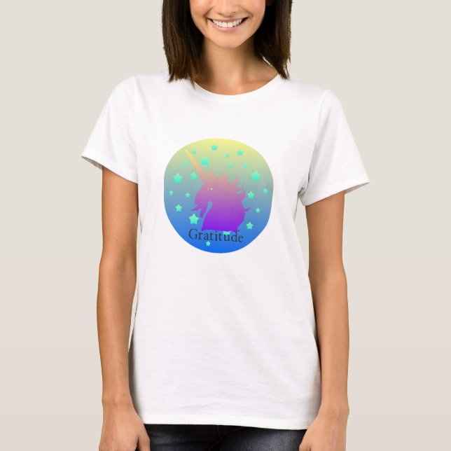 Ombre Unicorn med ord tacksamhet T-shirt (Framsida)