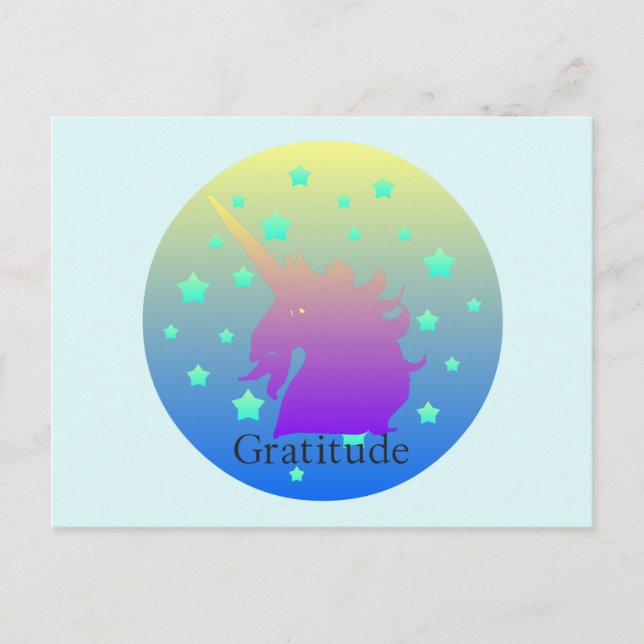 "Ombre Unicorn with ord gratitude"Postcard Vykort (Framsida)