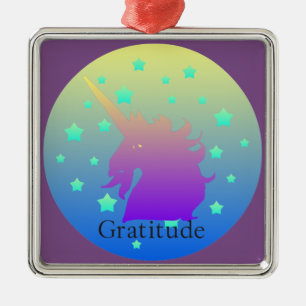 "Ombre Unicorn with ord tacktude" Ornament. Julgransprydnad Metall