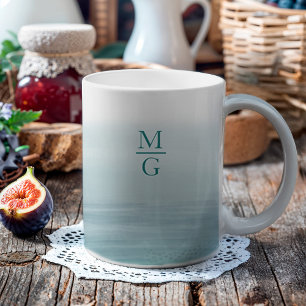 Ombre Watercolor Beach Monogram Teal Kaffemugg