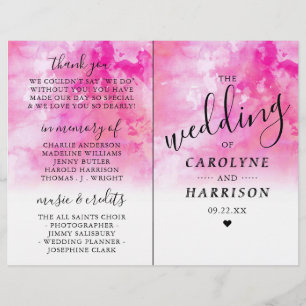 Ombre Watercolor Bröllop Bi-fold Programs - Rosa
