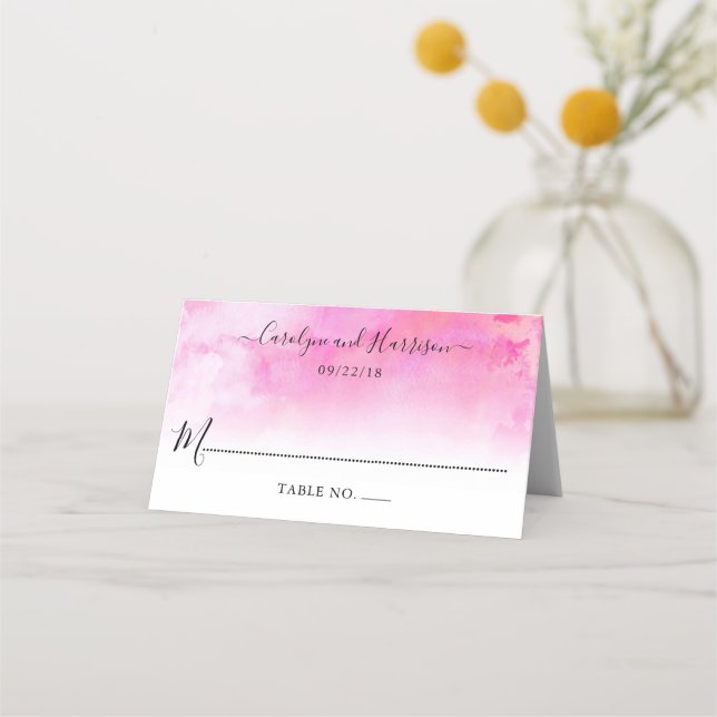 Ombre Watercolor Bröllop Place Cards - Rosa Placeringskort (Framsida)