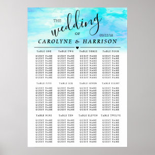 Ombre Watercolor Bröllop-sätesdiagram - blått Poster