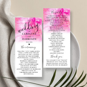 Ombre Watercolor Bröllopsprogram Cards - Rosa Program