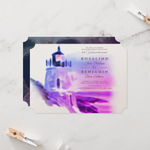 Ombre Watercolor Rosa Lighthouse Photo Bröllop Inbjudningar