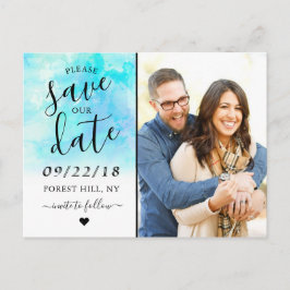 Ombre Watercolor Save Date Postcard - Blue Meddelande Vykort