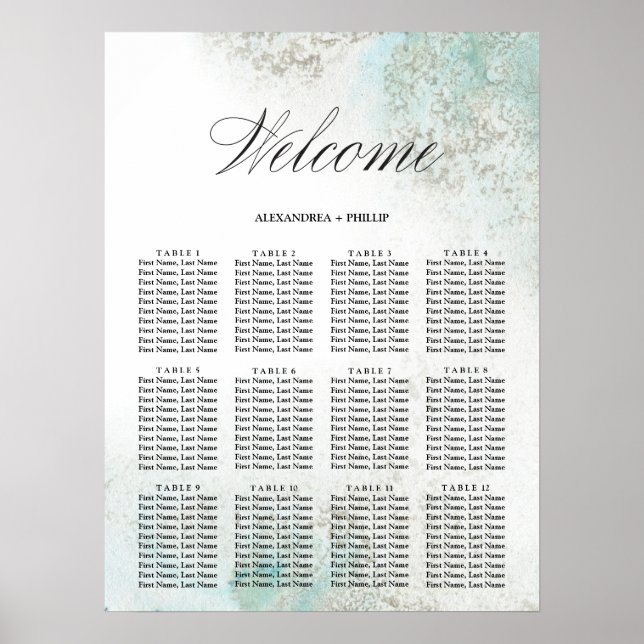 Ombre Watercolor Seating Chart | GRÖNT Poster (Framsidan)