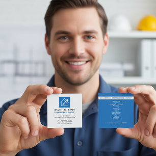Ombyggnadsspecialist Entreprenad Vit och Blå Fyrkantigt Visitkort
