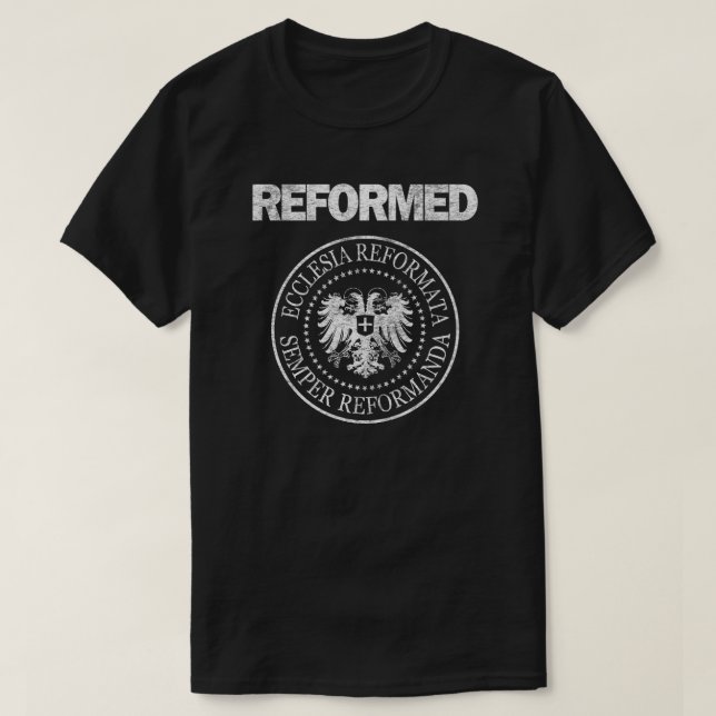 Omdanad Semper Reformanda Ecclesia Reformata T Shirt (Design framsida)