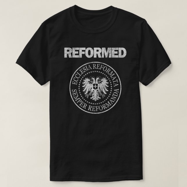 Omdanad Semper Reformanda Ecclesia Reformata T Shirt (Design framsida)