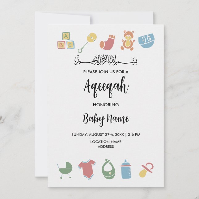 Omedelbart minimalistiskt Aqeqah Aqiqah Inbjudan-k Inbjudningar (Framsida)
