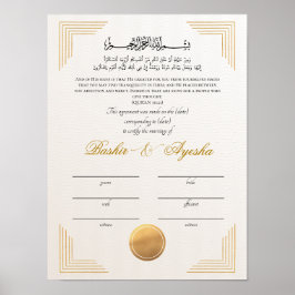 Omedelbart Modern Guld Nikkah Giftermål-certifikat Poster