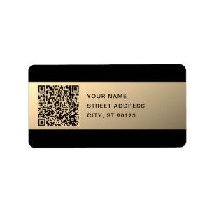 Omedelbart redigerbar QR-kodmall   Faux Guld Adressetikett