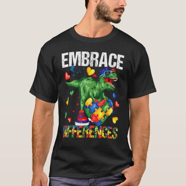Omfamna skillnader Dinosaurie Pusselbit Autism A T Shirt (Framsida)