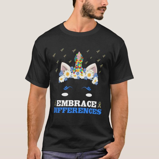 Omfamna Skillnader Enhörningsansikte Pussel Autism T Shirt (Framsida)