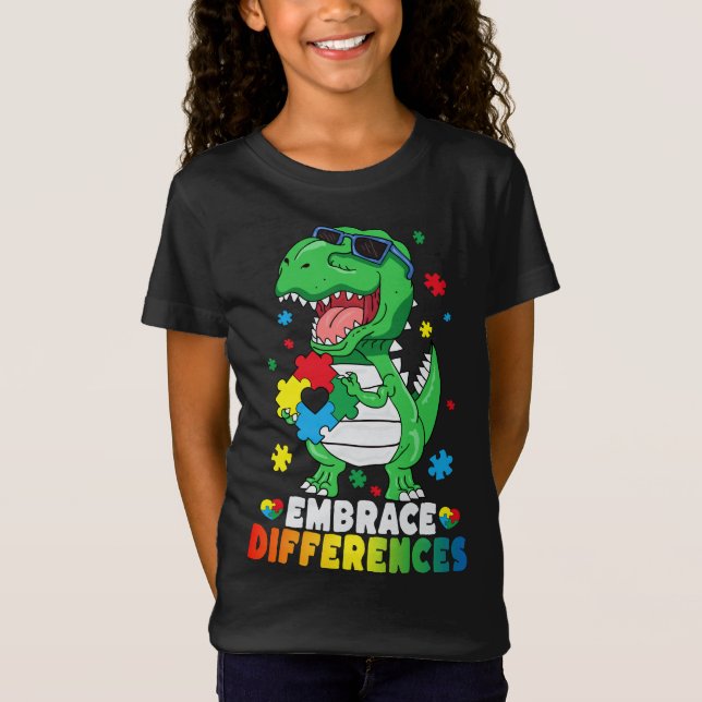 Omfamna skillnader T Rex Dinosaurie Autism Medvete Shirt (Framsida)
